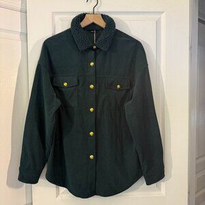 NWT - DOKOTOO - DARK GREEN - RIBBED FLANNEL LONG SLEEVE DOWN SHACKET - SIZE MED